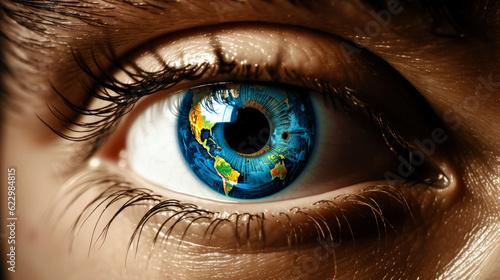Global Vision: World Map Eyeball in Human Eye for World Sight Day Concept Banner #622984815