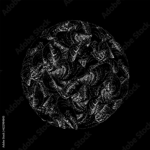 zebra mussels circle hand drawing vector isolated on black background.