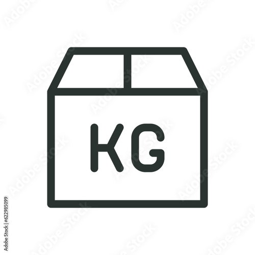Delivery weight isolated icon, parcel box with KG (kilogram) letters vector icon with editable stroke