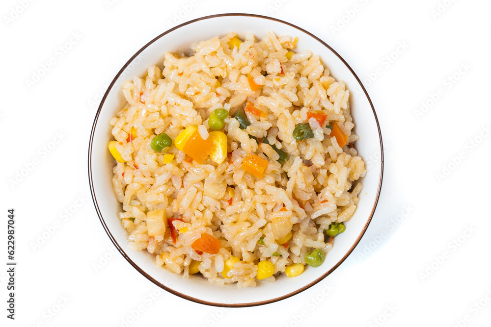 rice with vegetables on a white background rice with vegetables on a white background