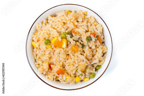 rice with vegetables on a white background