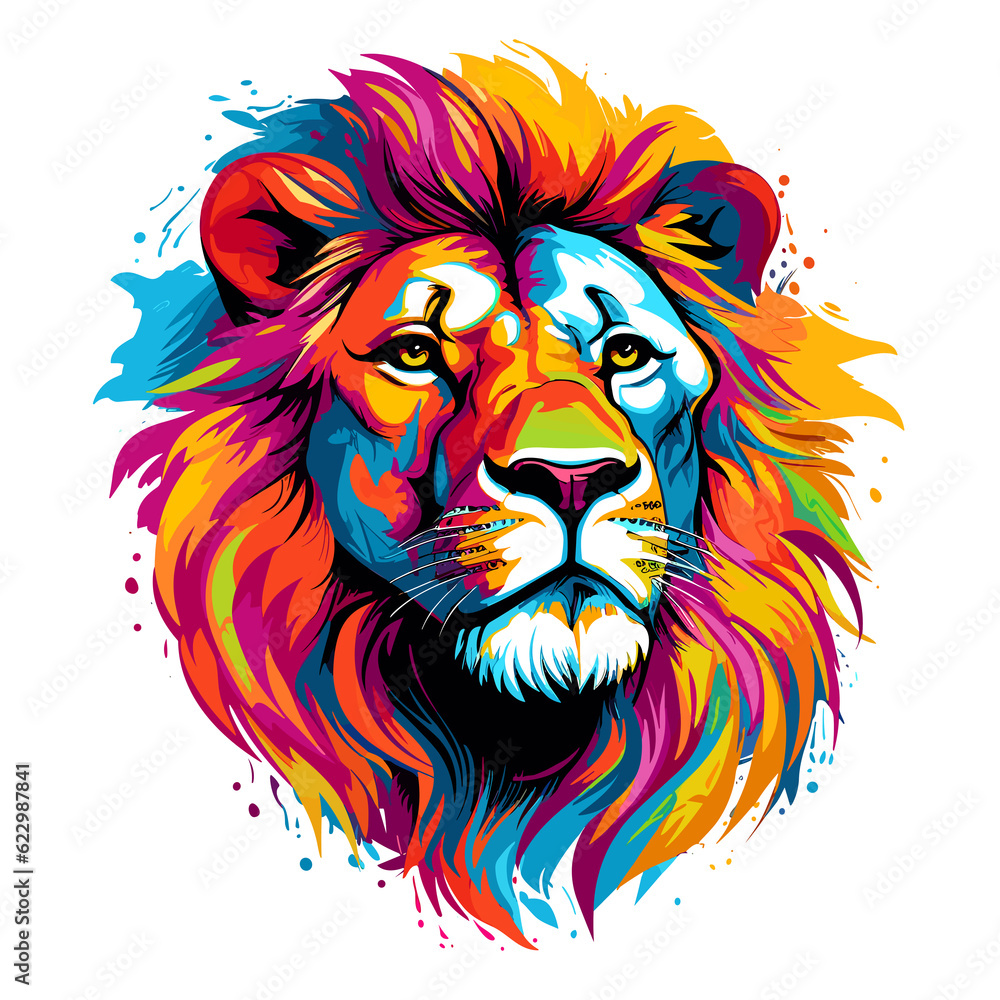 Abstract lion portrait in pop art vector style . AI generated