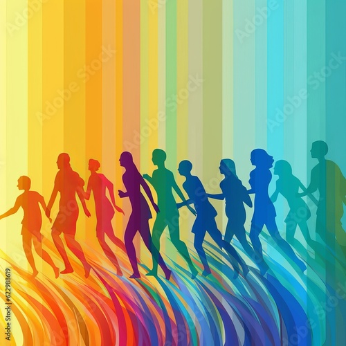 silhouette running people multicolored Generative AI