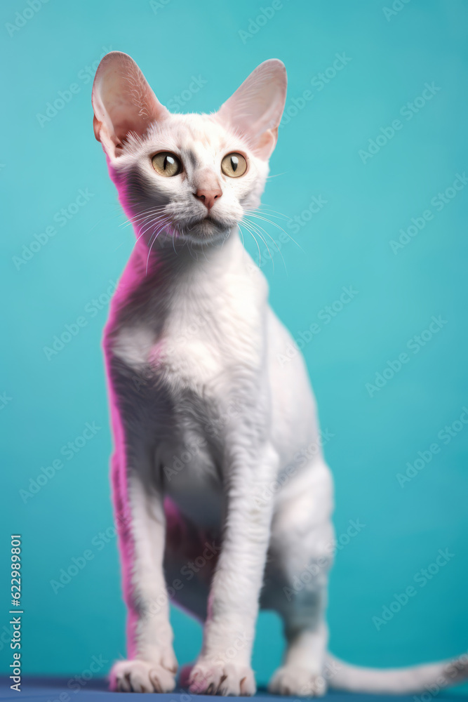 Very cute Devon Rex in nature, national geography, Wide life animals. AI Generated.
