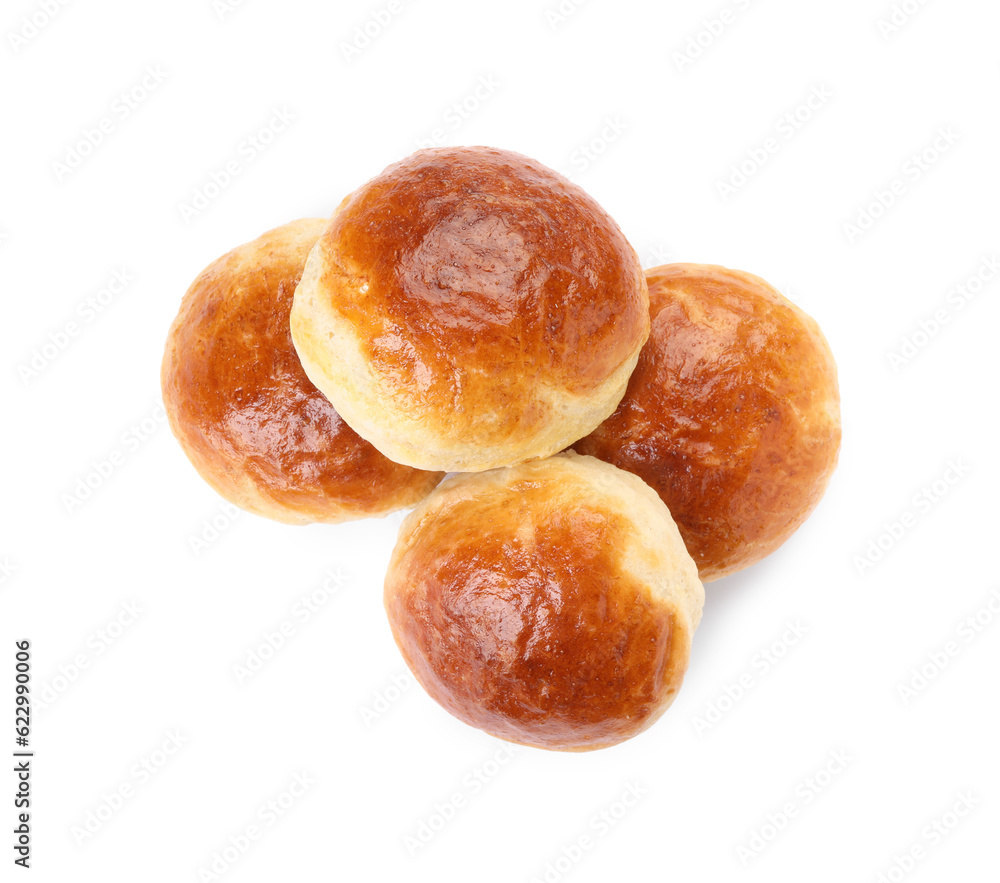 Tasty scones prepared on soda water isolated on white, top view Tasty scones prepared on soda water isolated on white, top view