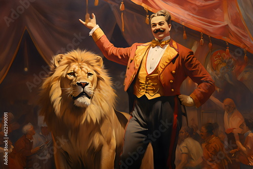 lion tamer vintage circus painting made with generative ai