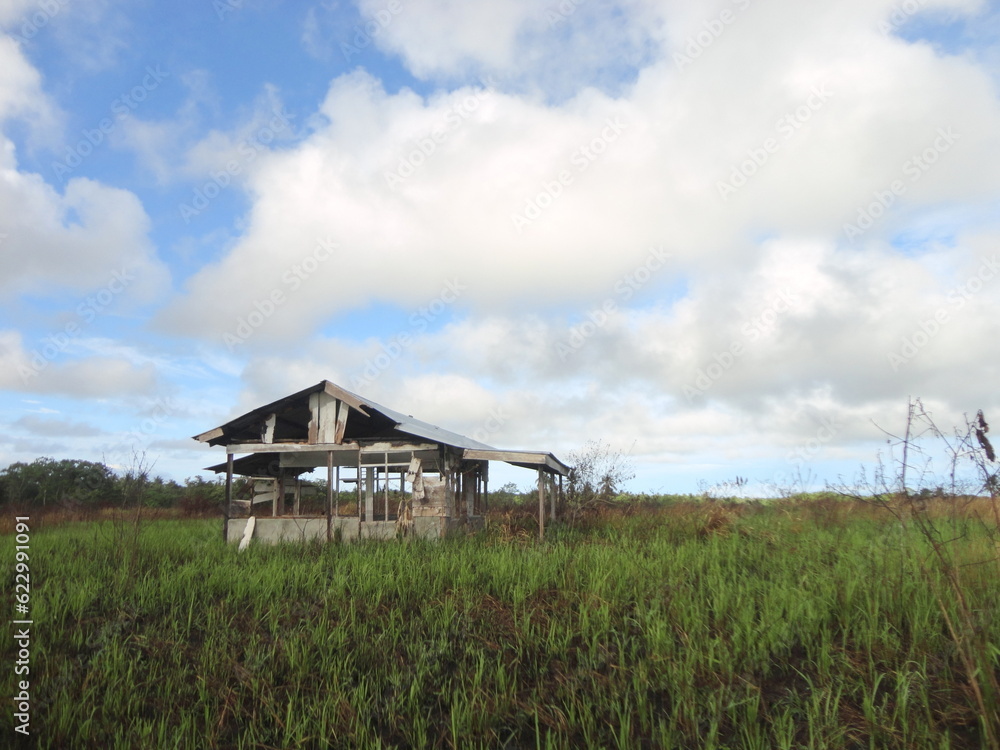 Abandoned House in North Maluku, Indonesia in the Middle of Field Abandoned House in North Maluku, Indonesia in the Middle of Field
