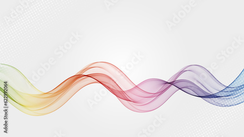 Curved lines in rainbow colors. Abstract wavy transparent wave flow.