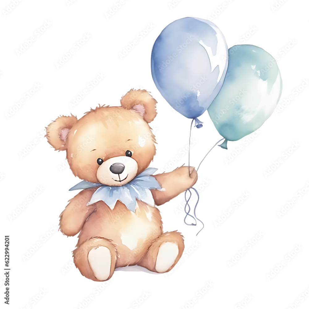 teddy bear and balloons watercolor teddy bear and balloons watercolor