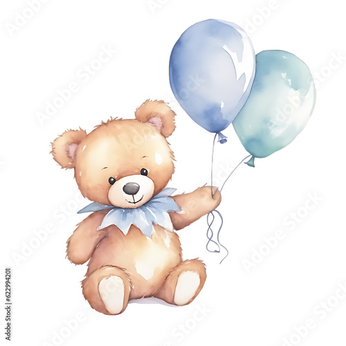teddy bear and balloons watercolor © wai