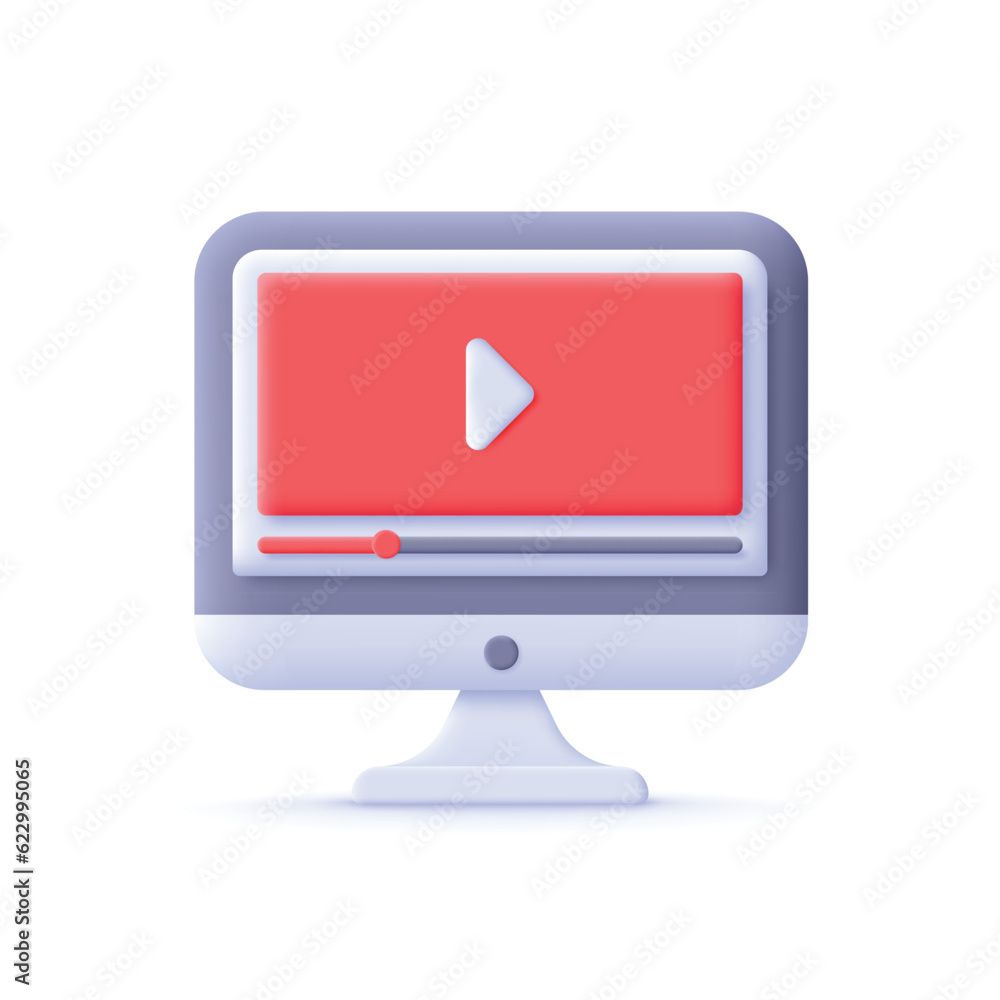 Vector 3d concept computer icon video player with pause and timeline business technology education online learning full editable cartoon minimal style on white background Vector 3d concept computer icon video player with pause and timeline business technology education online learning full editable cartoon minimal style on white background