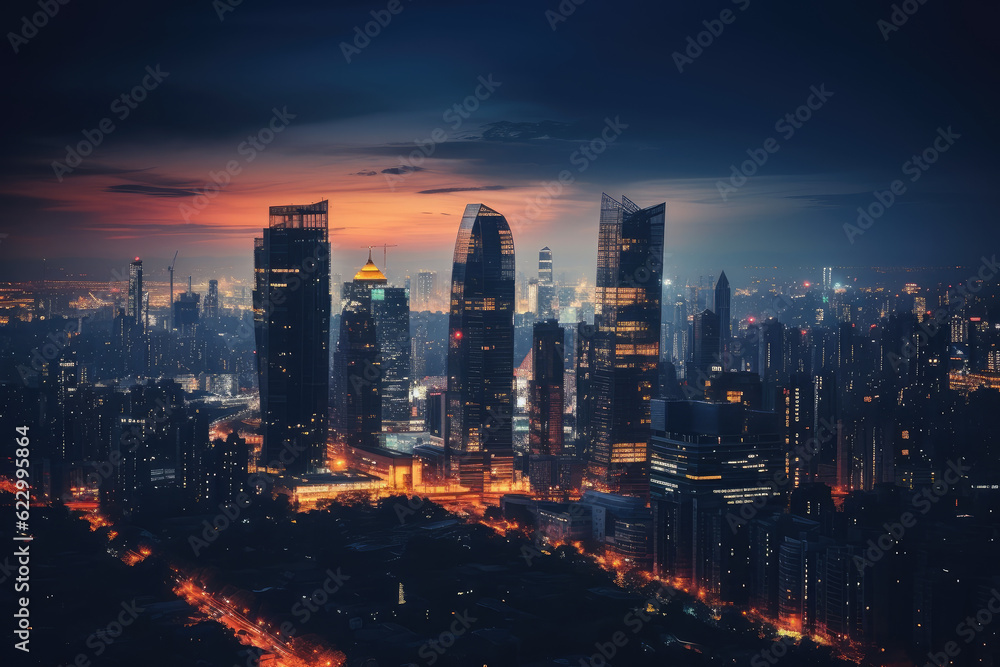 Aerial photography of modern big city night scene
