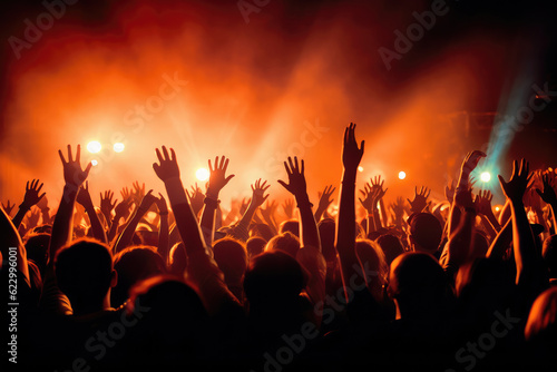 Many people happily raised their hands in the concert hall