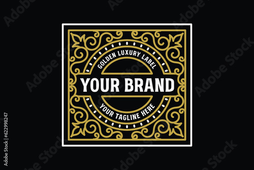 Vintage Luxury Ornament Border Frame Royal Badge Emblem Stamp Label Logo Design Vector