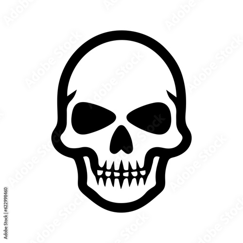 Skull silhouette, isolated on white background. Halloween silhouette black skull logo - for scary design or decor. Vector illustration, traditional Halloween decorative element.