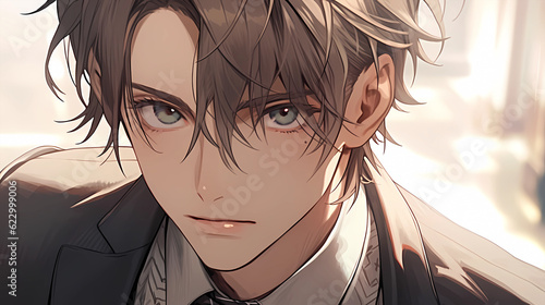 anime handsome boy illustration in suit	
