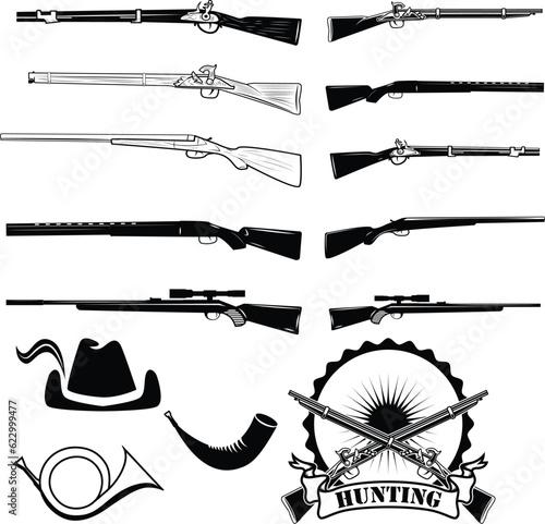 Set of illustrations of hunting rifles isolated on white background. Nautical anchor