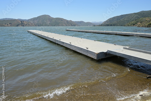 Boating jetty at Lake Piru reservoir located in Los Padres National Forest and Topatopa Mountains of Ventura County, California. photo