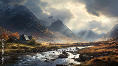Foto Stunning valley of Glencoe during epic weather conditions and light