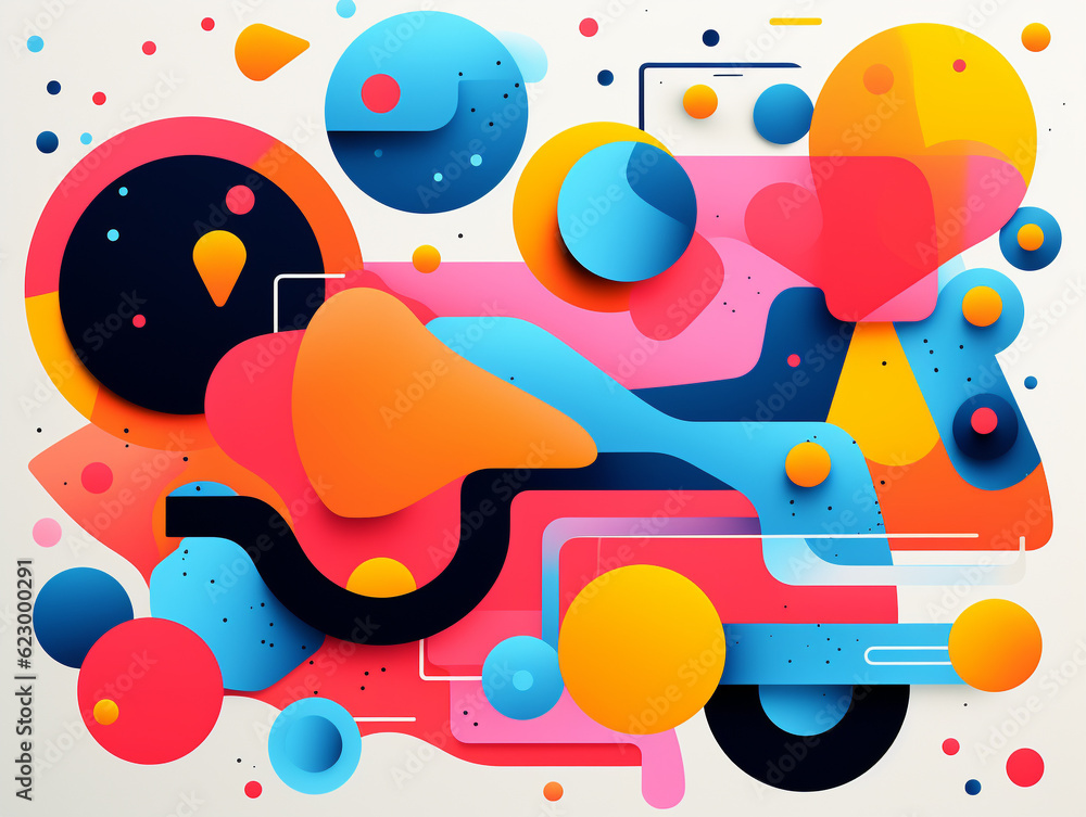 A Minimal Vector Art Illustration of a Bold Abstract Composition using Overlapping Shapes and Vibrant Colors | Generative AI