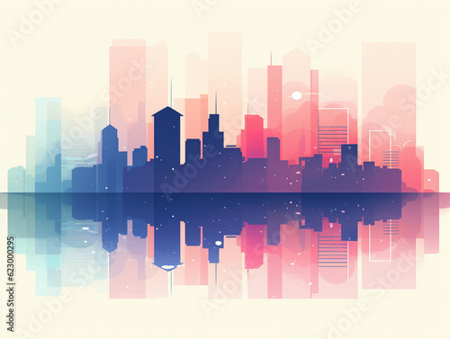 A Mirrored Vector Art Illustration of a City Skyline with Bold Straight Lines and Minimal Colors | Generative AI