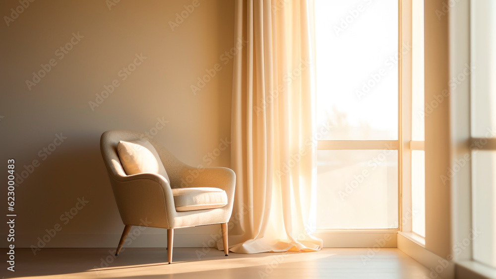 Solitary Chair by a Window. Silent Witness, Interior Design, Peaceful Atmosphere, Solitude Symbol. Solitary Chair by a Window. Silent Witness, Interior Design, Peaceful Atmosphere, Solitude Symbol.
