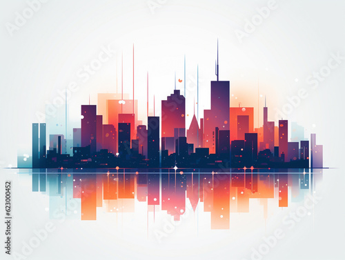 A Vector Art Illustration of a Reflecting City Skyline with Bold Straight Lines and Minimal Colors   Generative AI