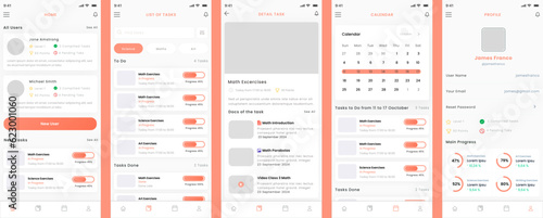 Kids Task Tracking, Math, Art and Science Exercises, Child Chores and Tasks App UI kit Template