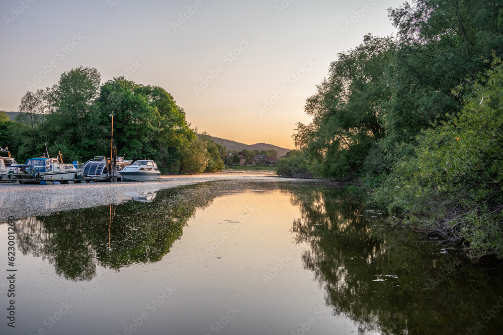 Sunset on river Weser in Germany