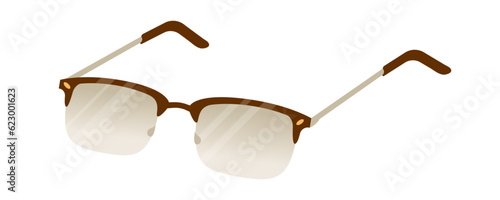 Classic glasses for the visually impaired with a slight gradient coating on the lenses. Modern accessory for summer. Eye protection from ultraviolet radiation. Vector illustration isolated.
