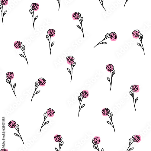 Hand drawn abstract flowers seamless pattern on white background.Botanical illustration for home decor, interior design, wallpaper, kids fashion, print for cover design,packaging paper