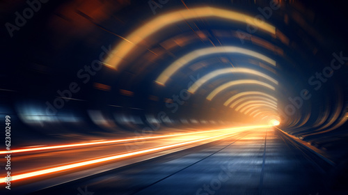 Abstract speed motion blur in futuristic highway road tunnel. 3D rendering.