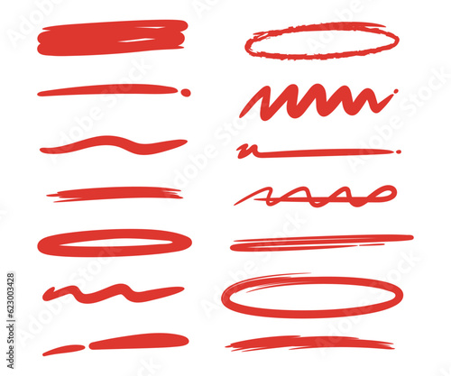 red hand drawn underline marker and highlight elements set