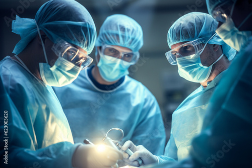 Surgeons will perform the operation. Professional doctors performing surgeries. Medical team performing a surgical operation in a bright modern operating room, 