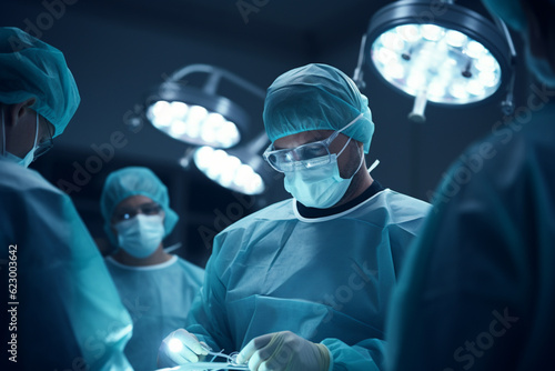 Surgeons will perform the operation. Professional doctors performing surgeries. Medical team performing a surgical operation in a bright modern operating room,  photo
