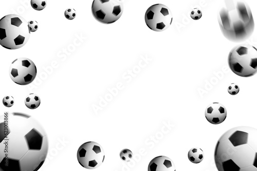 Soccer balls or football balls in the air camera depth of field effect, Blur effect, png isolated background, middle area blank for text © ismailbasdas