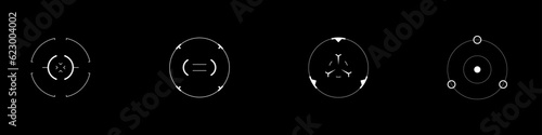 Cyberpunk style circle aim set. Cyber targets, aims, sights, and crosshairs. A pack of GUI futuristic round targets. A vector collection of cyberpunk design elements.