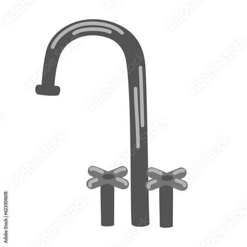 Water mixer. Faucet, metal bath plumbing taps faucets isolated, bathroom pipe handler water tap mixer. Vector illustration in flat style isolated on white background