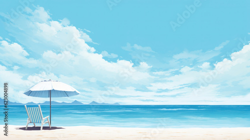 Beach with a beach umbrella watercolor painting. © Pro Hi-Res