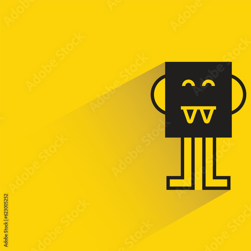 cute robot with shadow on yellow background