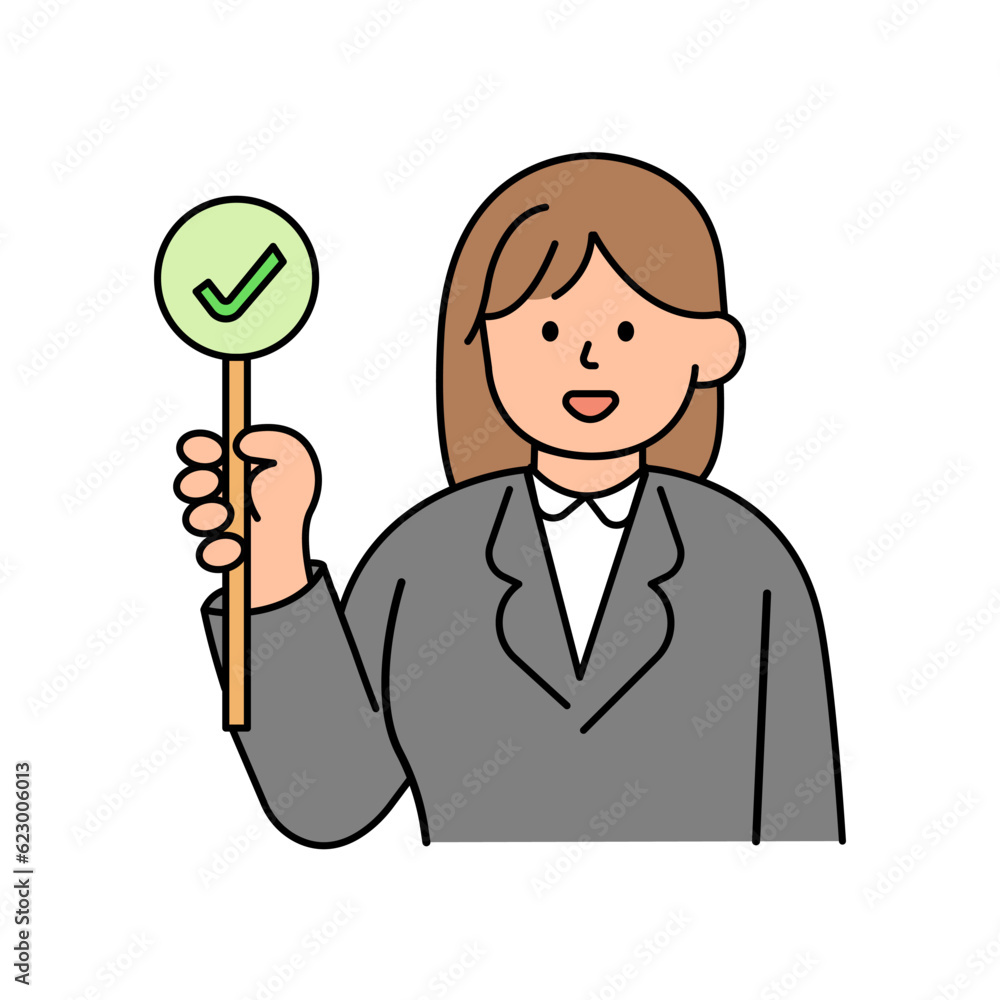 Office Employee Holding the Correct Sign. Office Employee Holding the Correct Sign.