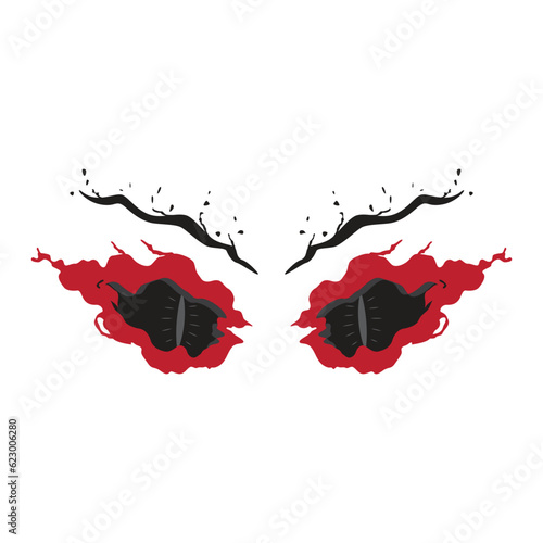 Red scary evil eye red color, Halloween horror costume element. Vector illustration.