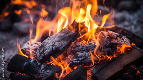 Closeup of burning coals from a fire, barbeque fire grilling campfire barbecue