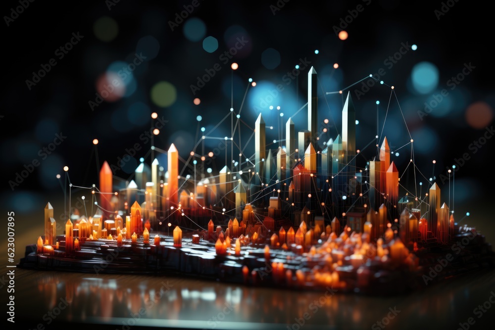 3d Financial Analysis Line Chart Design. Futuristic and technological ...