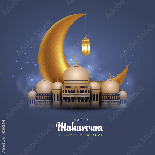 Happy muharram islamic new hijri year black background. abstract vector illustration design