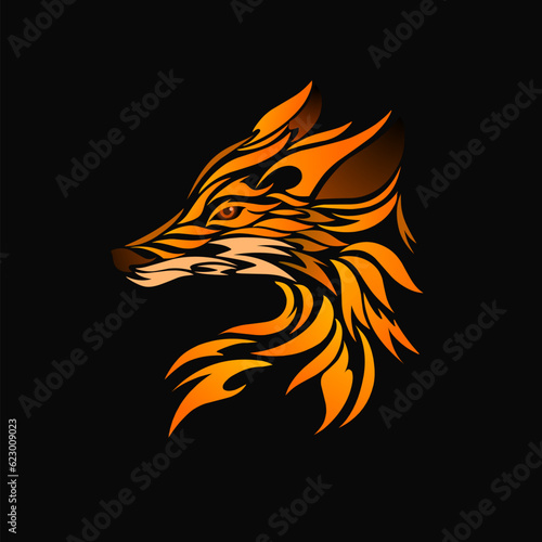 Illustration vector graphic of tribal art head fox with black background