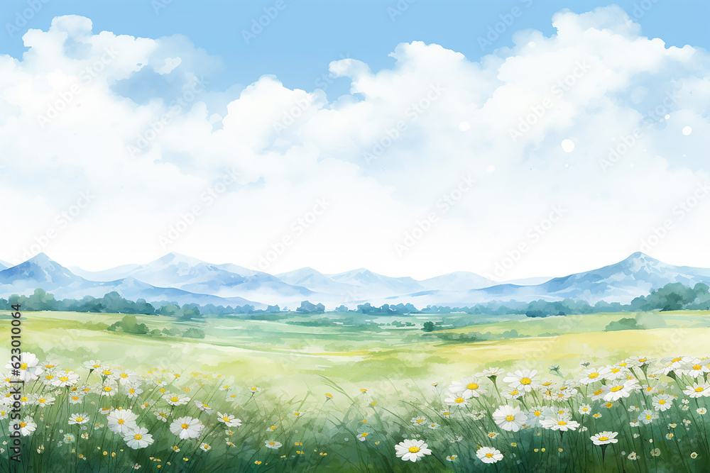 Generative AI a field with flowers created in a minimalist watercolor style
