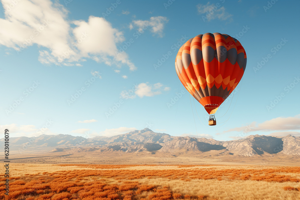 Fototapeta premium Generative AI a hot air balloon flying over a prairie