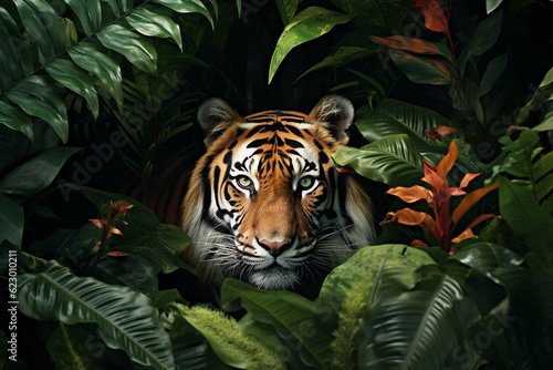 Generative AI a tiger sneaking in the bushes © frimufilms