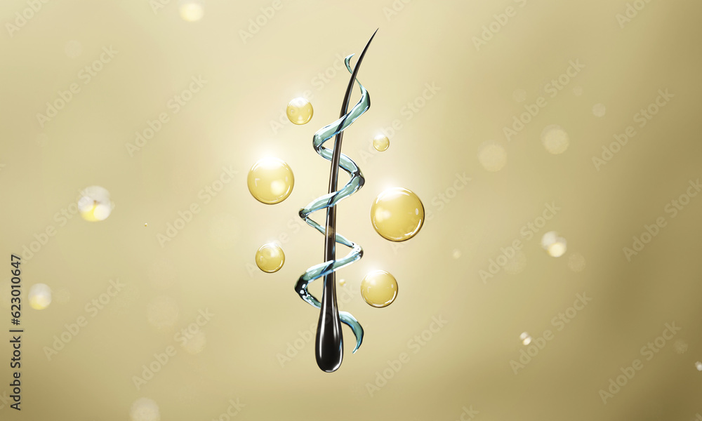 Obraz premium Nourish hair of shampoo or serum. Repair damaged hair. 3d rendering. 